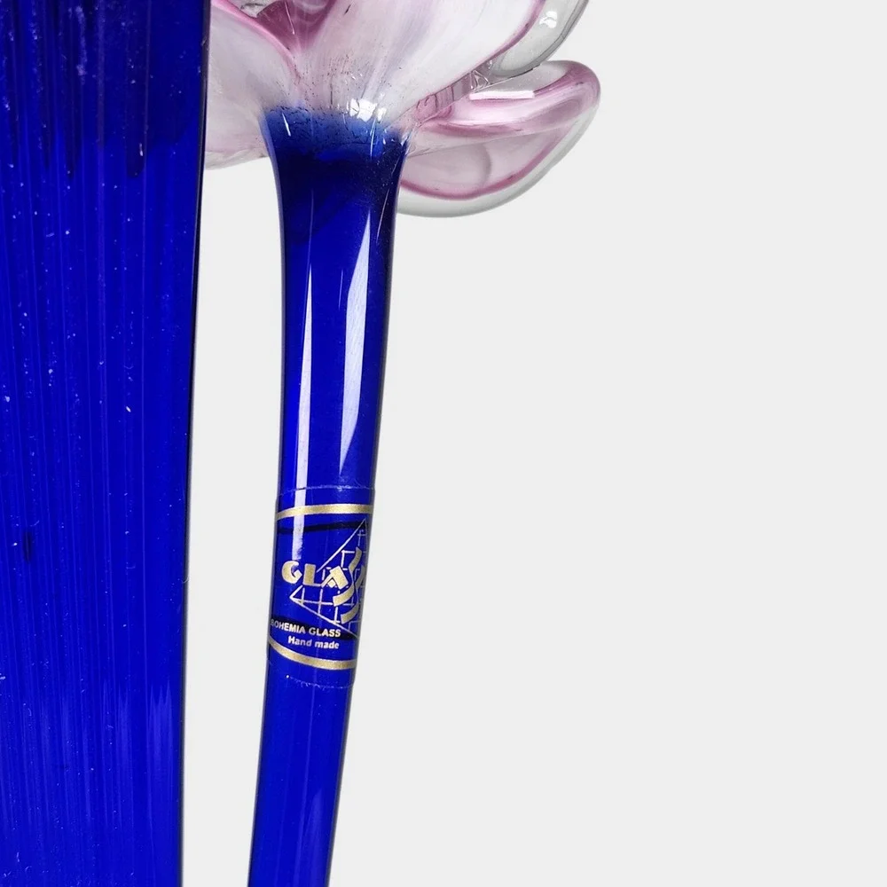 Bohemia Glass Flower & Leaf Bud Vase Handmade Czech Glasstar Murano Style